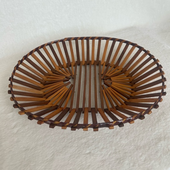 Vintage Handmade Multi Wood Unique MCM Cottagecore Basket - Picture 12 of 12